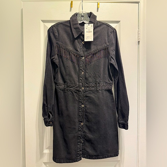 ZARA Denim Jewel Embellished Dress - Picture 4 of 7